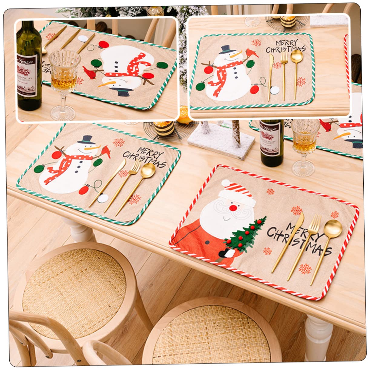 PRETYZOOM Set Di 4 Tovagliette Da Tavola Con Design A Strisce E Runner Da Tavola Per Feste Di Natale