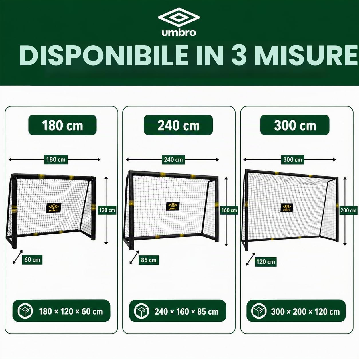 Umbro Porta da calcio 180 x 120 x 60 cm - Porta da giardino per bambini e adulti - Accessori per allenamento - Metallo - Nero/Giallo