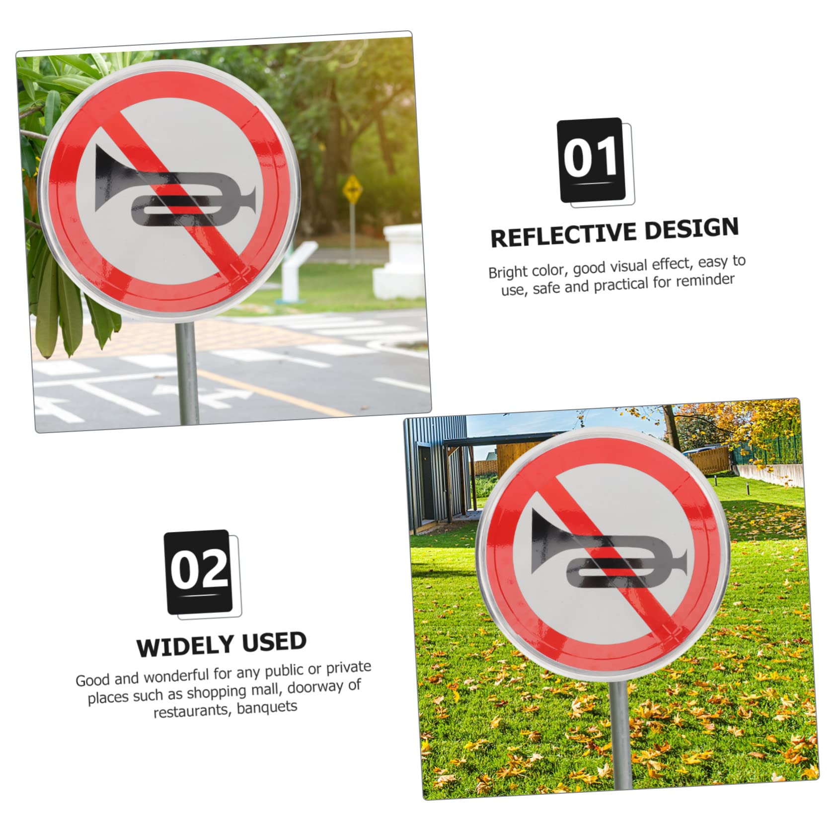 STOBAZA No Horn Sign Weather Resistant Traffic Sign for Decor No Whistle Symbol Signage Easy to Install Warning for Residential Use