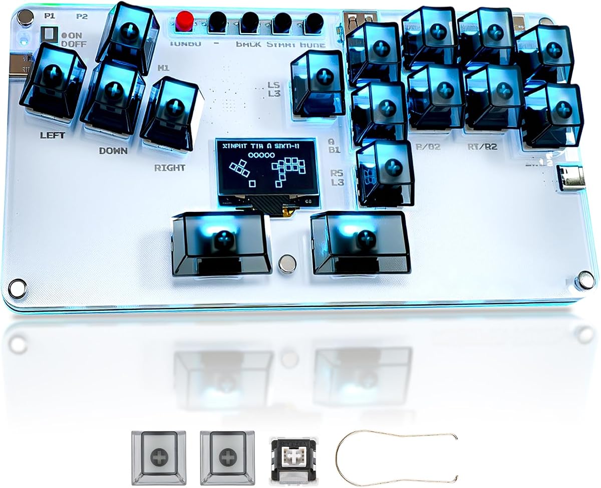 Stickless Arcade Stick 16Keys All-Button Black Leverless Controller with Custom RGB & Turbo, Arcade Fighting Controller Game Keyboard 3 TYPE-C Ports for PC/Android/Switch/PS3/PS4/Steam, Support SOCD