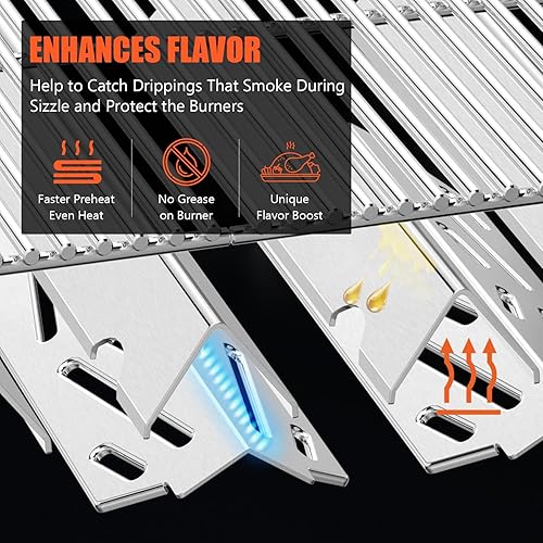 Miniatura 5 de Barras aromatizadoras de repuesto con deflector de calor Genesis II para Weber Genesis II 300 LX 300, parrillas Genesis II E-310 E-315 S-335, piezas