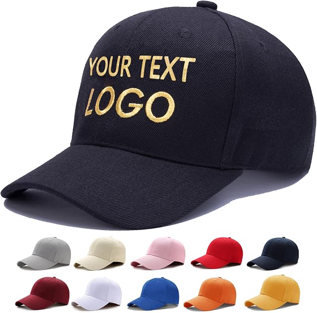 Buaodam Custom Baseball Cap with Embroidery Text Logo and Print Photo,Image, Personalized Adjustable Cap for Mother Father Man Woman Friend Black