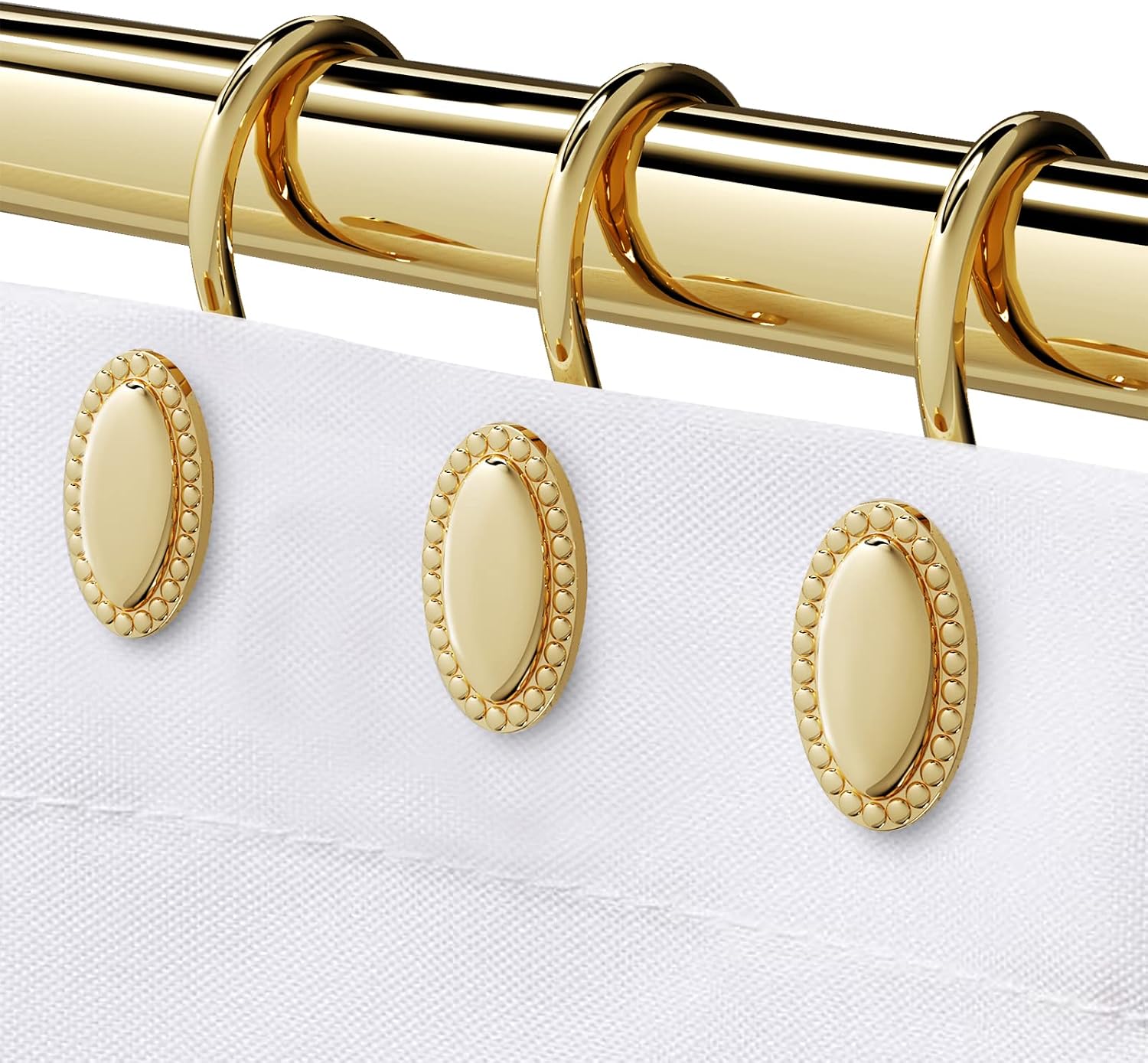 Gold Shower Curtain Hooks Rings, Zinc Alloy with Anti-Rust Coating