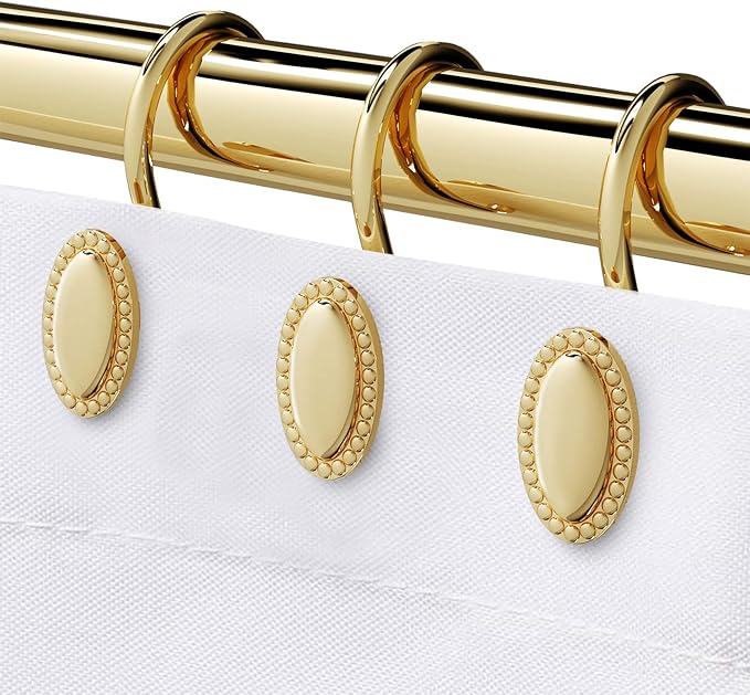 Gold Shower Curtain Hooks, Set of 12, Rust Resistant, Heavy Duty, Decorative Acrylic Shower Curtain Rings