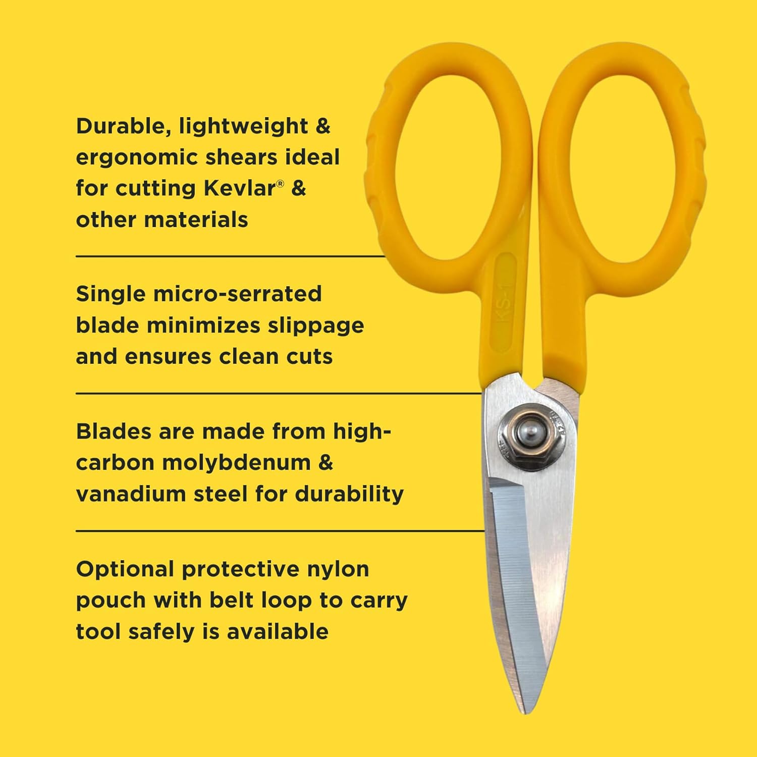 Miller KS-1 Yellow Fiber Optic Kevlar Scissors, Easily Portable Utility Scissors for Working Technicians, Electricians, and Installers, Heavy-Duty Cable Cutters, 5.5 Inches