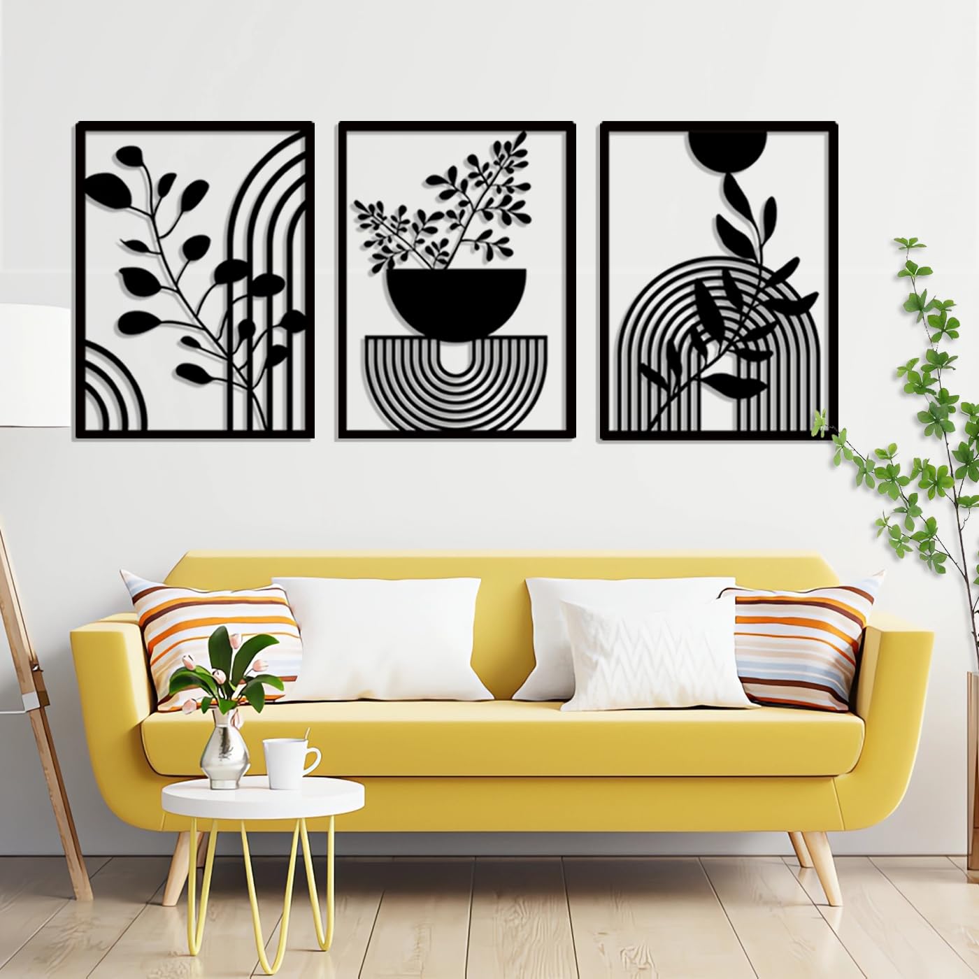 Pduoduo 3 Panels abstrakte Metall Boho Wanddekor, moderne geometrische schwarzes für Haus Schlafzimmer Wohnzimmer (22 * 16.5in)
