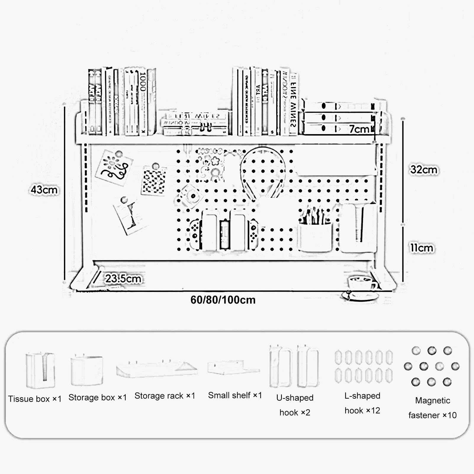 Alzata per Scrivania con Pannello Forato E Scaffale Organizer