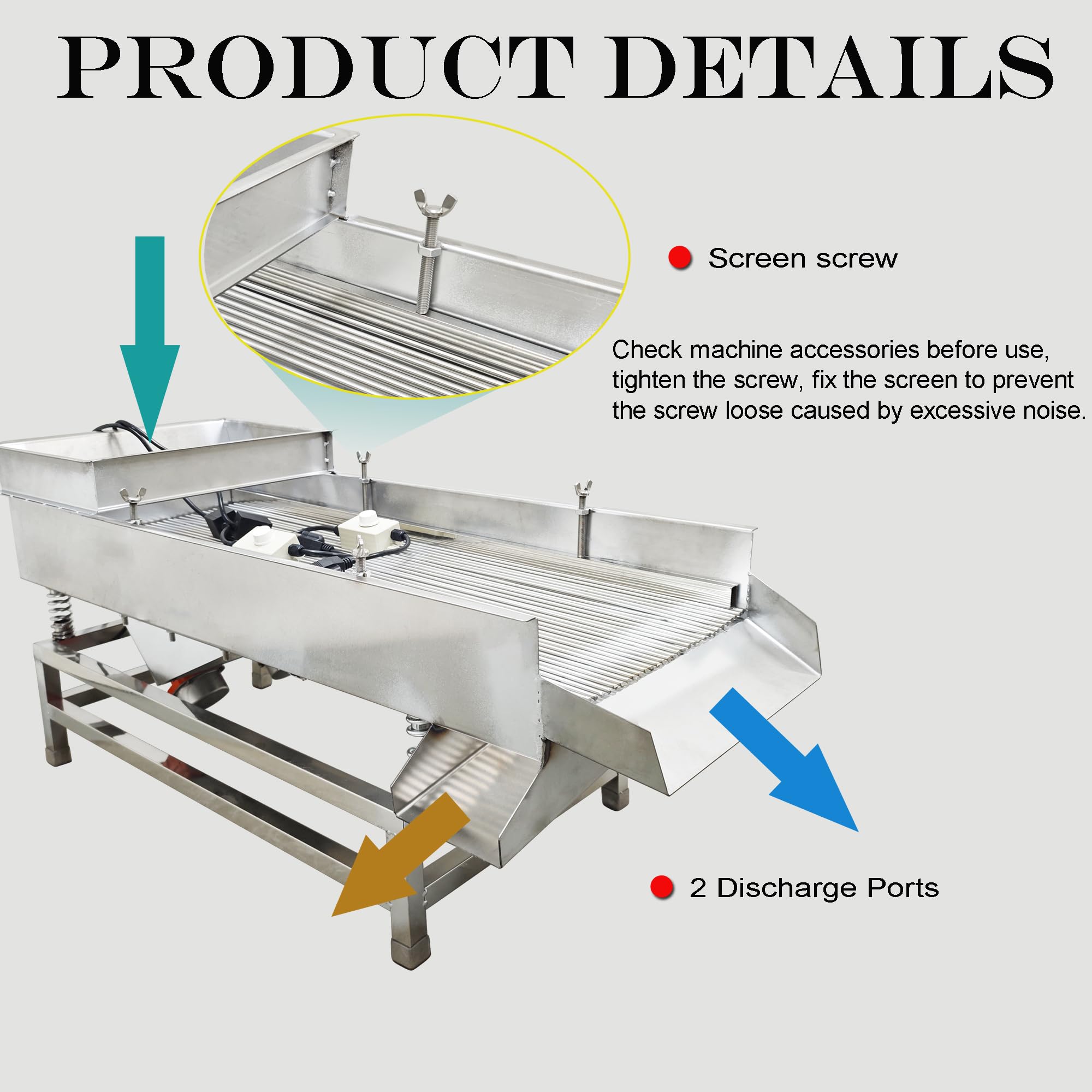 HQHAOTWU Linear Vibrating Screen Straight Vibrating Sieve Sifter Electric Linear Sieve Shaker JG40-95 Stainless Steel 5mm Long Strip Screen Single Layer with 2 Motor 110V