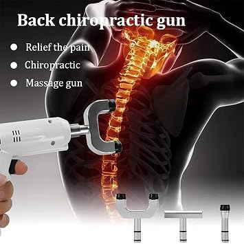 Electric Chiropractic Adjusting Tool, Chiropractic Activator, with 4 Massage Heads & 3 Level Force (75N/180N/300N), for Adjust Vertebration and Thoracic Scoliosis Muscle Relaxation,White