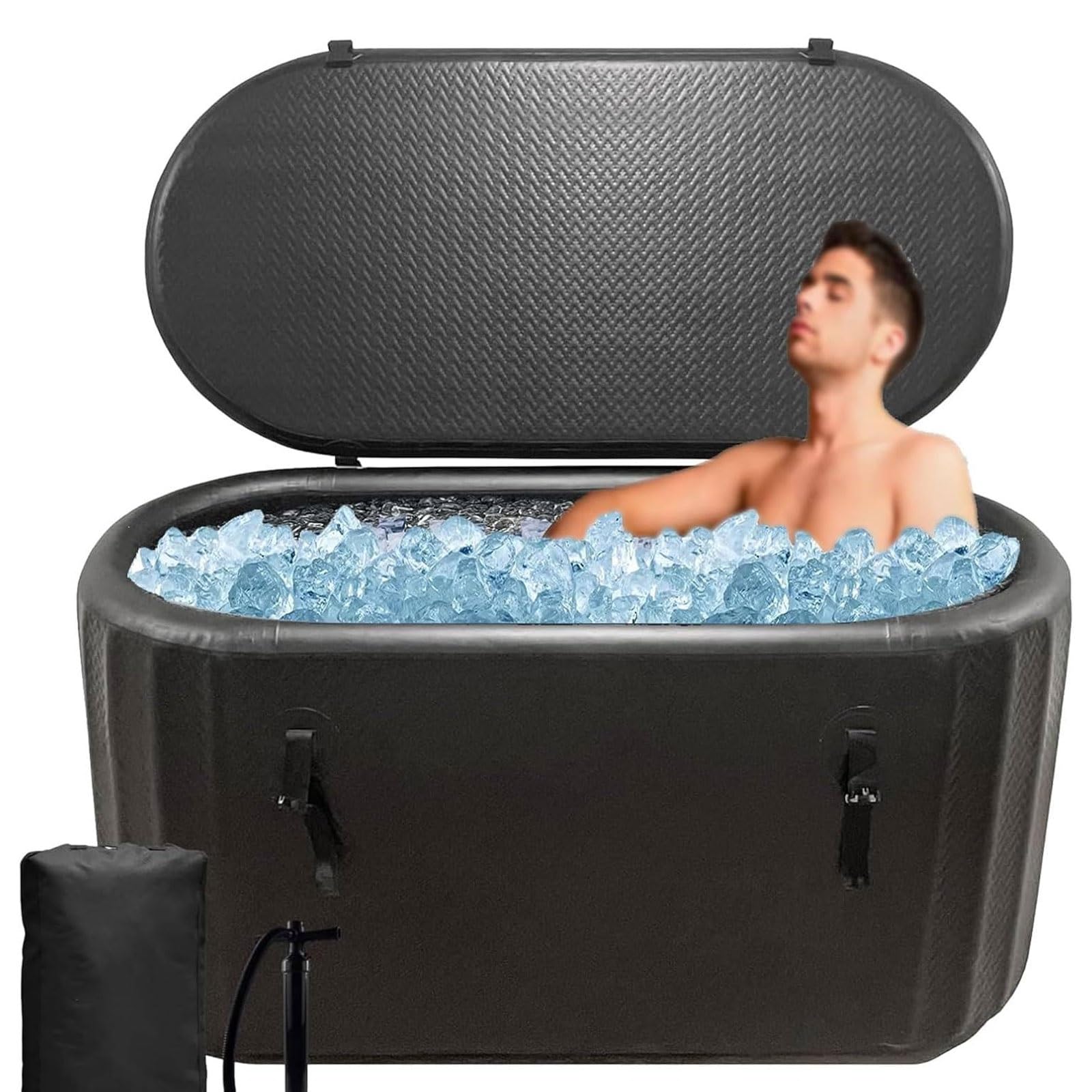 Bañera de inmersión fría inflable portátil, baño de hielo terapéutico de 118 galones con tapa aislada, compatible con enfriador de agua, cápsula de agua fría independiente para recuperación