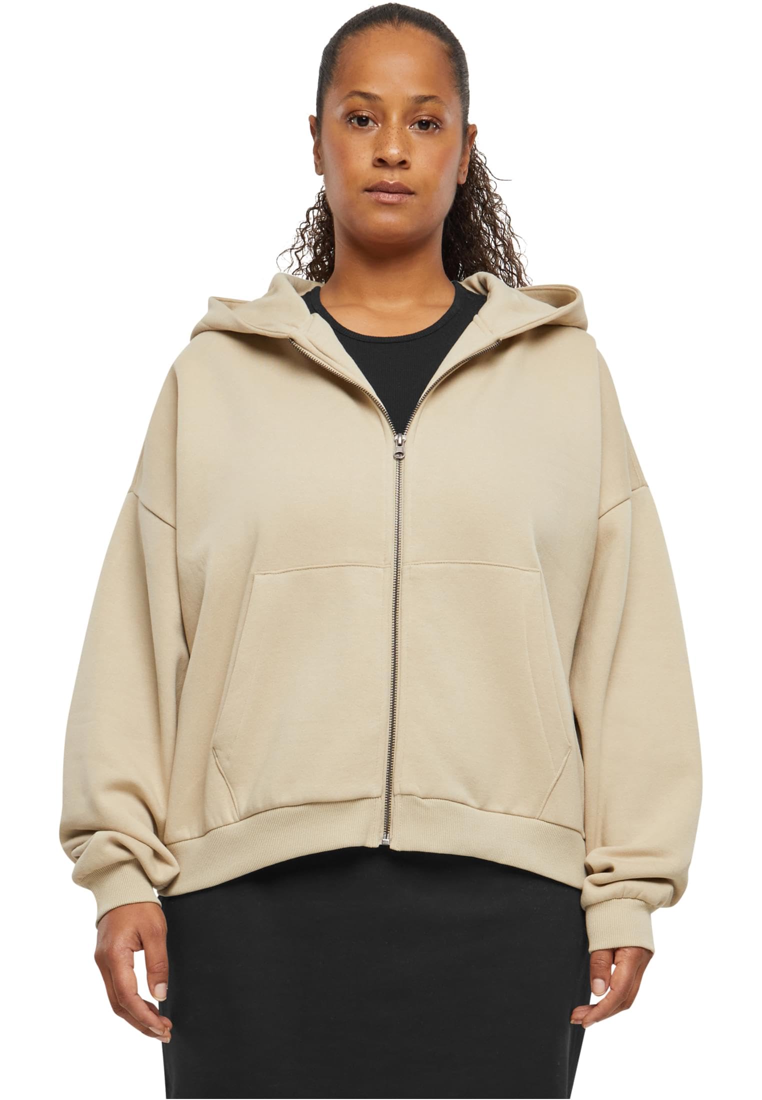 Urban Classics Women's Ladies Boxy Zip Hoody Hooded Sweatshirt, Wetsand,