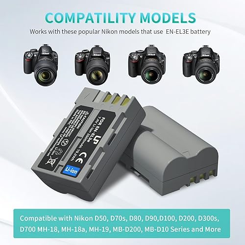 Miniatura 3 de Paquete de baterías EN-EL3e, LP 2 unidades, repuesto para Nikon EN-EL3, El3e, El3a, compatible con Nikon D50, D70s, D80, D90, D100, D200, D300s,