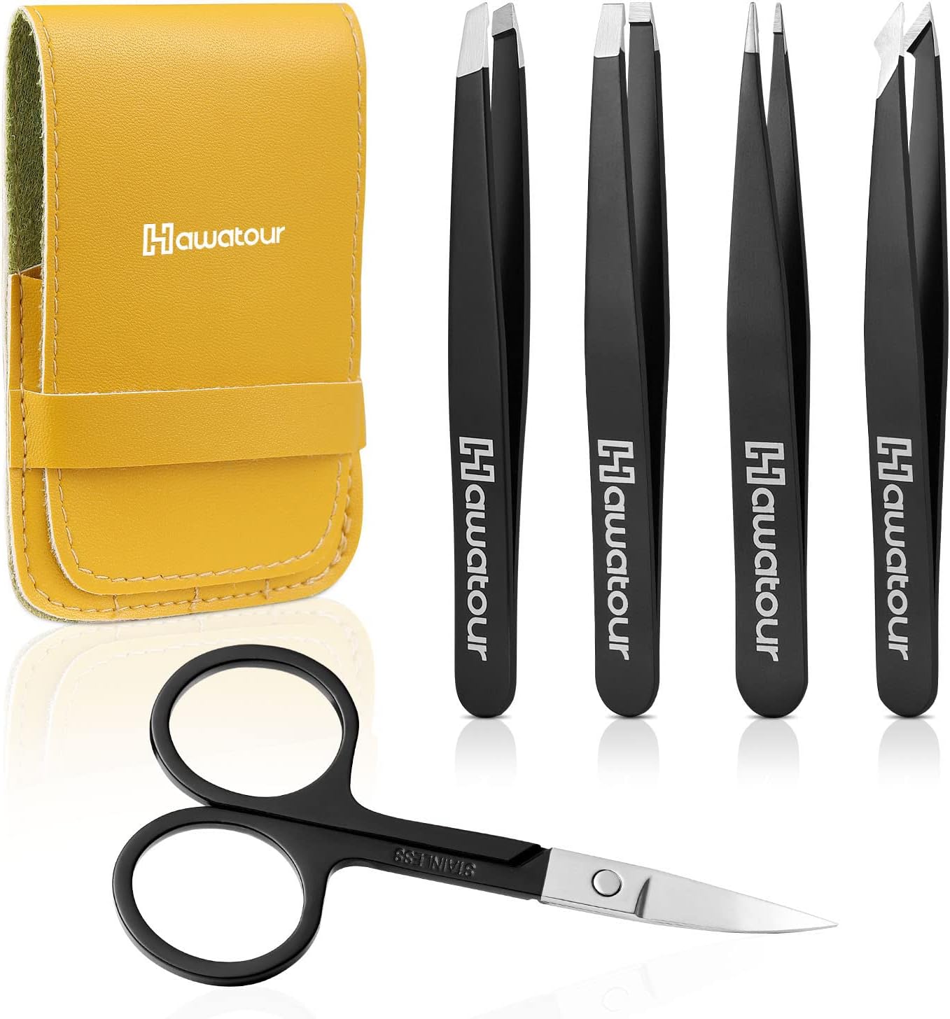 Tweezers Set, 4Pcs Eyebrows Tweezers and a Pair of Scissor