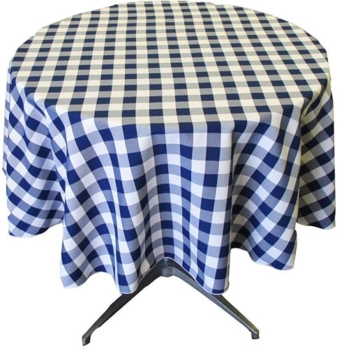 Mantel de cuadros redondo 72 inches (azul marino y blanco) Por Camino Linens fábrica