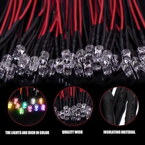 Miniatura 5 de 35 luces LED rojas precableadas, diodos LED ultrabrillantes de 12 V y 0.197 in, resistencia integrada para proyectos de bricolaje, Arduino,
