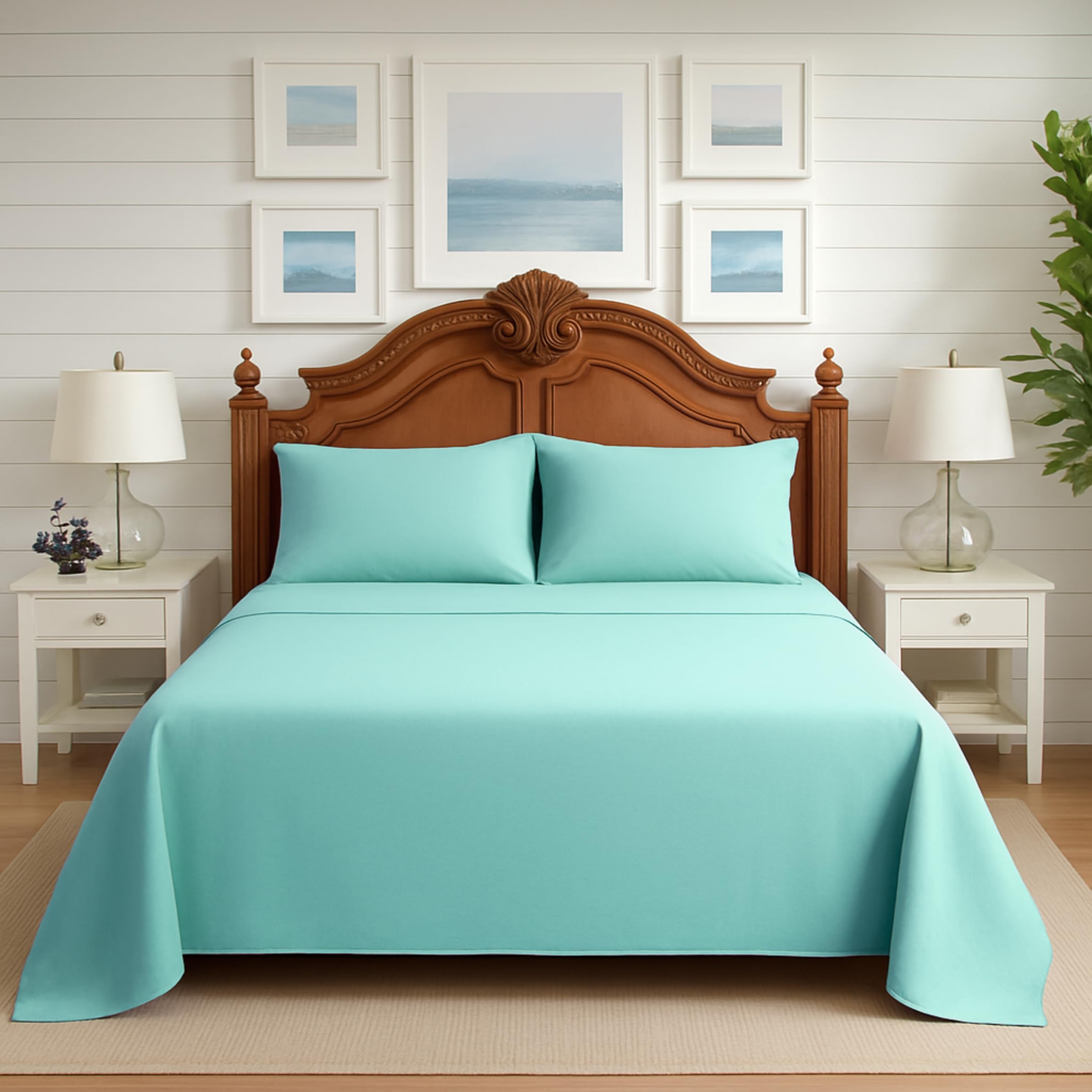 Premium Polycotton Easy Care Flat Sheet – Soft, Durable & Breathable Bed Sheets for Everyday Comfort (Duck Egg, Double (229cm x 254cm))