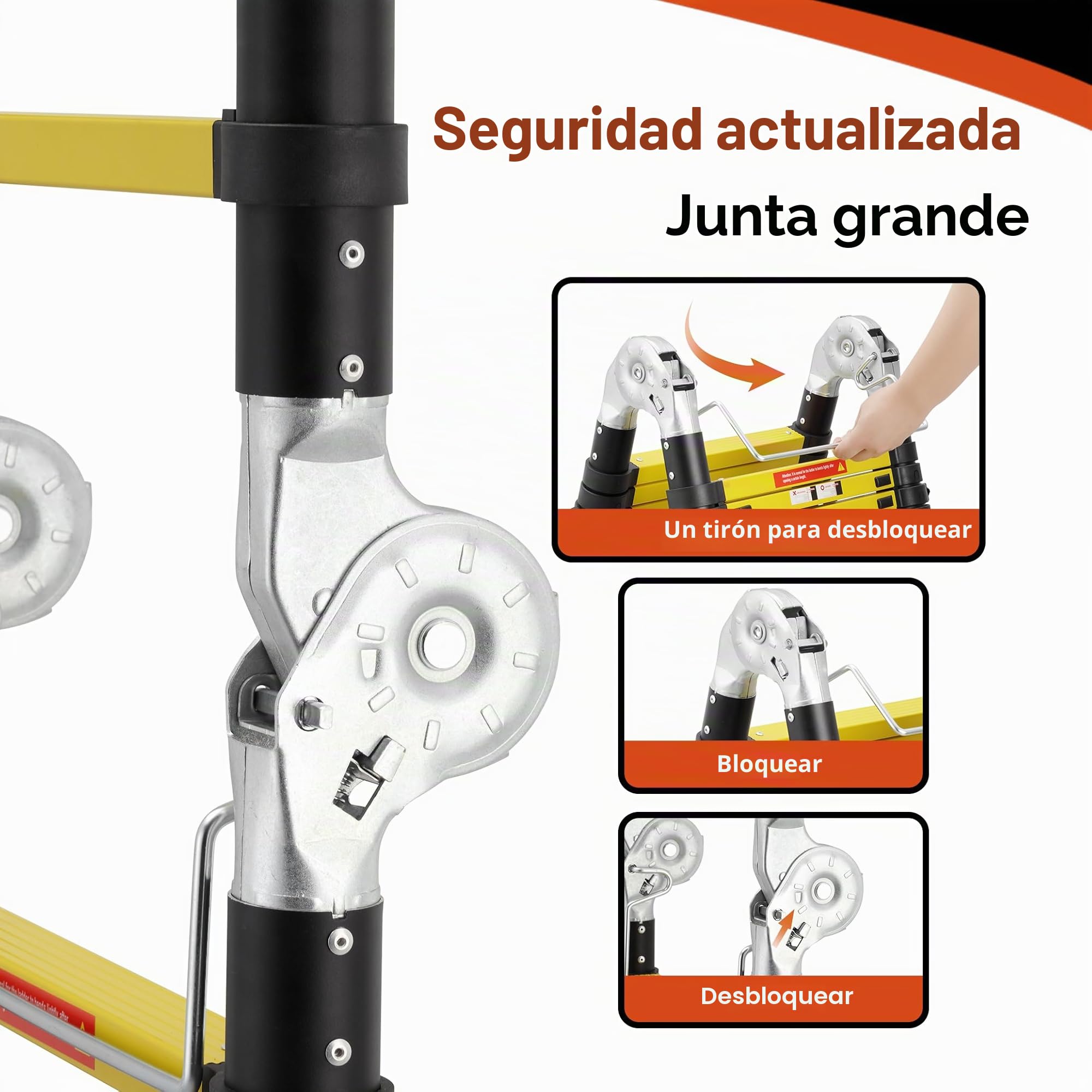 TEENO 5M (2.5+2.5) Escalera Telescópica de Aluminio, Escalera Multipropósito Antideslizante Escaleras Telescópicas Portátiles con 2 Polea Doble y Barra Estabilizadora, Carga Máxima 150 kg, Negro