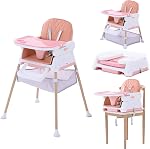 3 in 1 Baby High Chair & Booster Seat, Adjustable Compact Infant Feeding Chairs for Babies and Toddlers, Convertible High Chair with Secure Harness (Dark Gray)