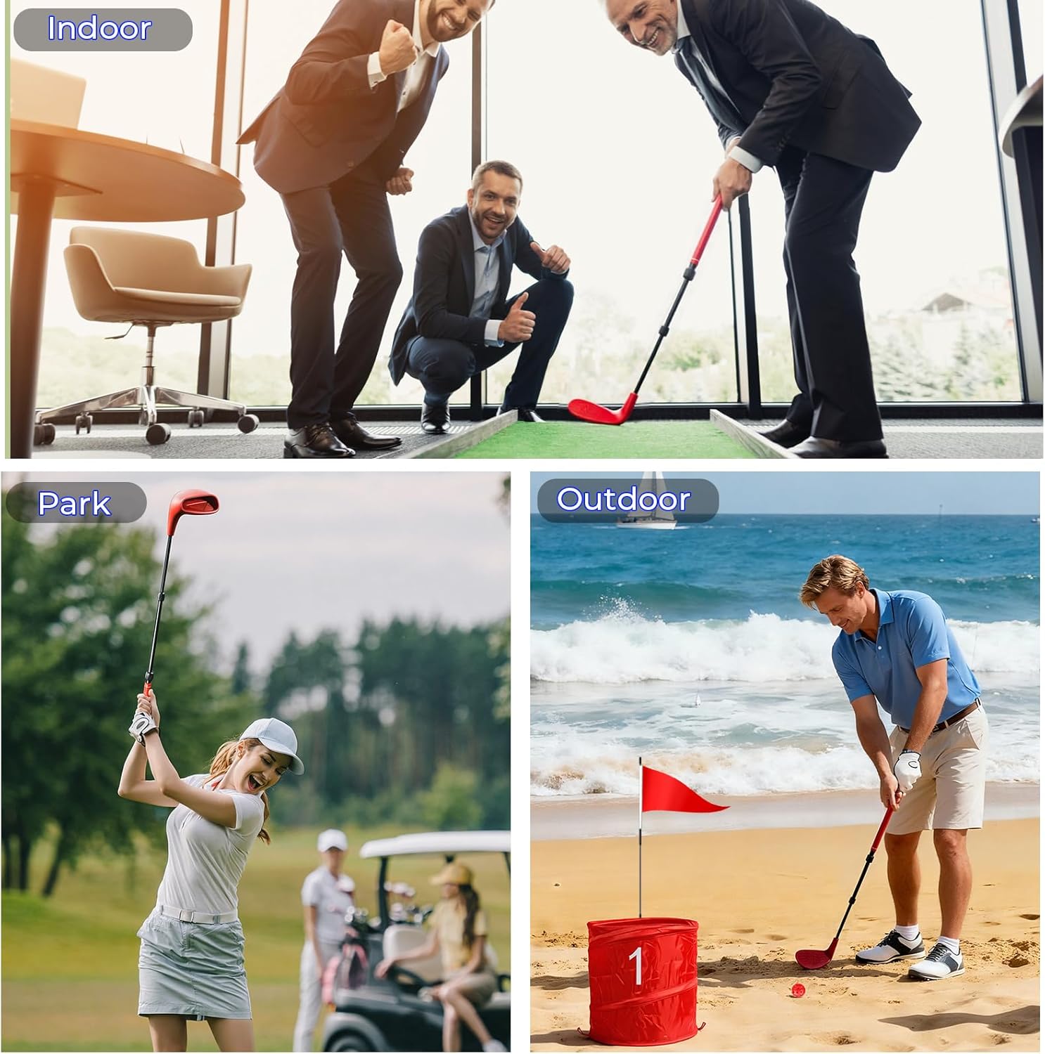 2-Pack Adjustable Backyard Golf Game Clubs, Telescopic 18"–38" Shafts, Oversized Forgiving Heads, Durable Chipping Sticks for Indoor & Outdoor Yard Games, Use with Plastic or Foam Balls