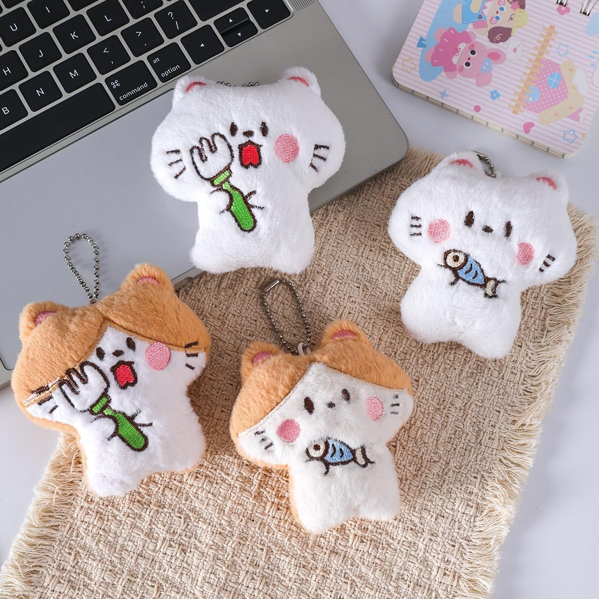 4Pcs/Set Cute Tiyaki Cat/Star/Capybara/Terrier Dog/Cockroach Keychain Soft Key Chain Ring Bag Charm Pendant image 2
