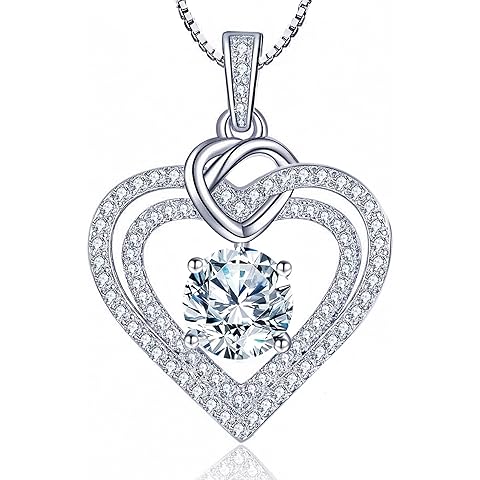 ForeverLove Heart Necklaces for Women, 1-3 Carat Moissanite Necklace Engraved 'I LO...