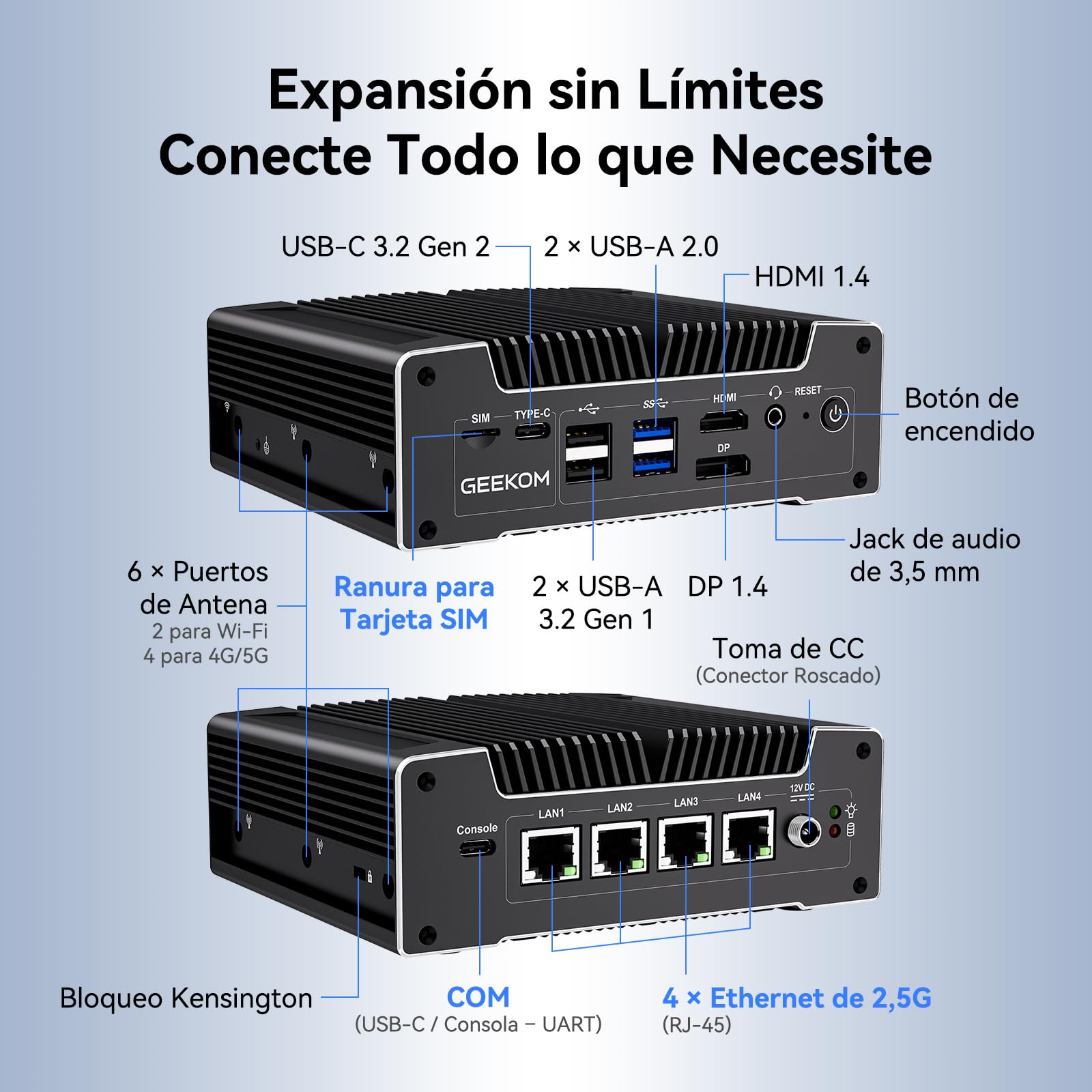 GEEKOM iX12 Mini PC Sin Ventilador Industrial con Intel N95, DDR5+256GB SSD | 4xLAN 2.5G, TPM 2.0, Ranura SIM, Triple Pantalla, Mini Ordenador Windows 11 Pro para Automatización, Cortafuegos, IoT