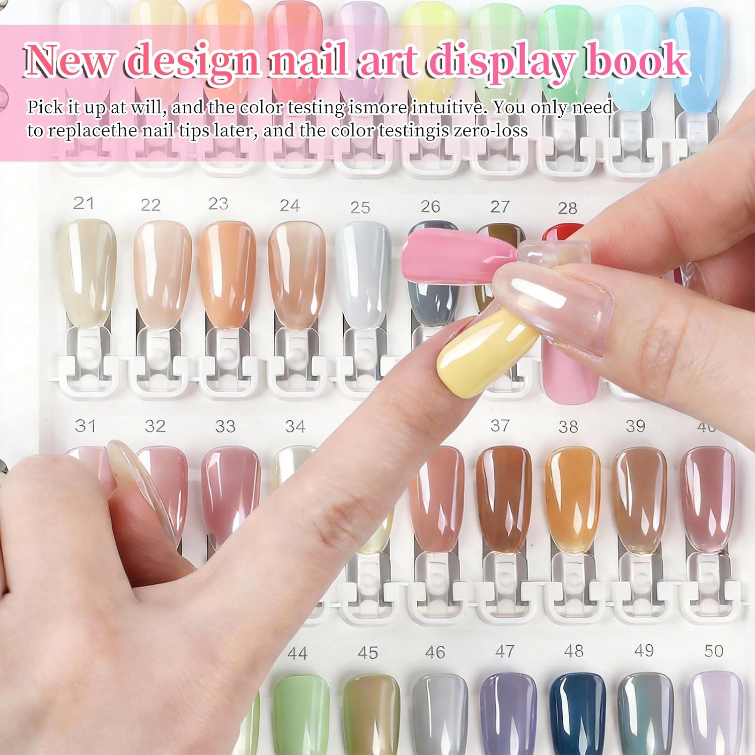 Nail Color Swatch Book Professional Nail Display Book for Gel Polish Nail Art Design Nail Swatches Chart Book with 150 Clear Replacement Nail Tips Salon Home Use