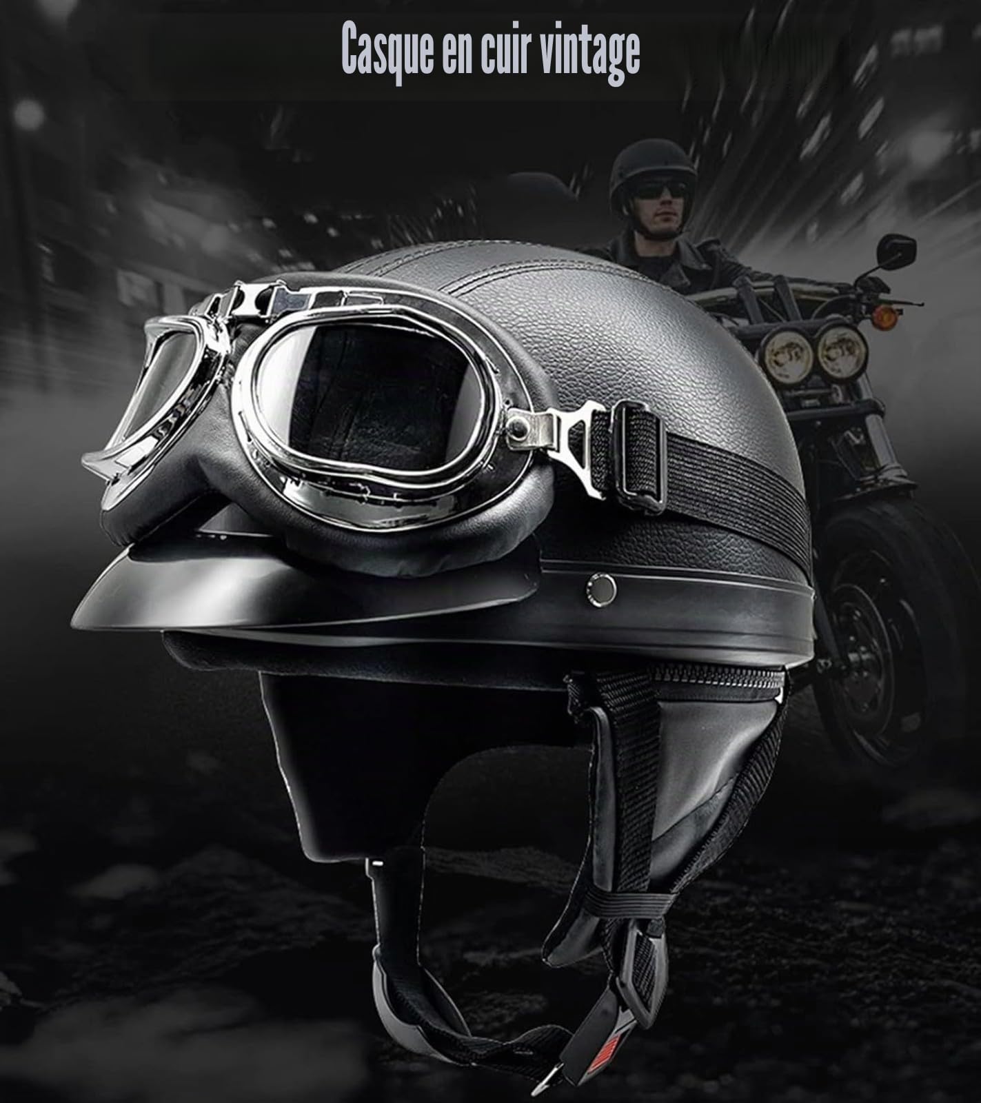 Casques Bols Jet Moto Vintage avec Lunettes Casque de Pilote Rétro Casque Casque Scooter Homme Femme Demi Casque Coupe-Vent Casque pour Moto Vélo Scooter