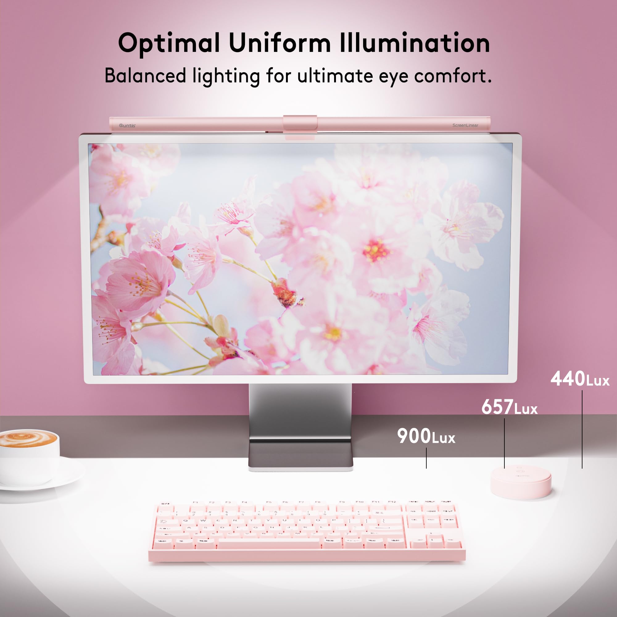 Quntis 51cm różowa listwa oświetleniowa monitora z pilotem i podświetleniem RGB, zakrzywiona lampa monitora komputerowego, regulacja temperatury barwowej i jasności, brak odblasków, ochrona oczu