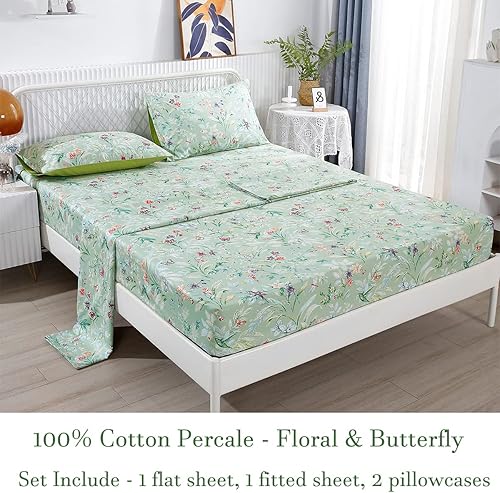 Miniatura 2 de URBONUR Juego de sábanas florales de jardín, 4 piezas, tamaño King, juego de sábanas refrescantes sedosas de algodón egipcio, resistente a las