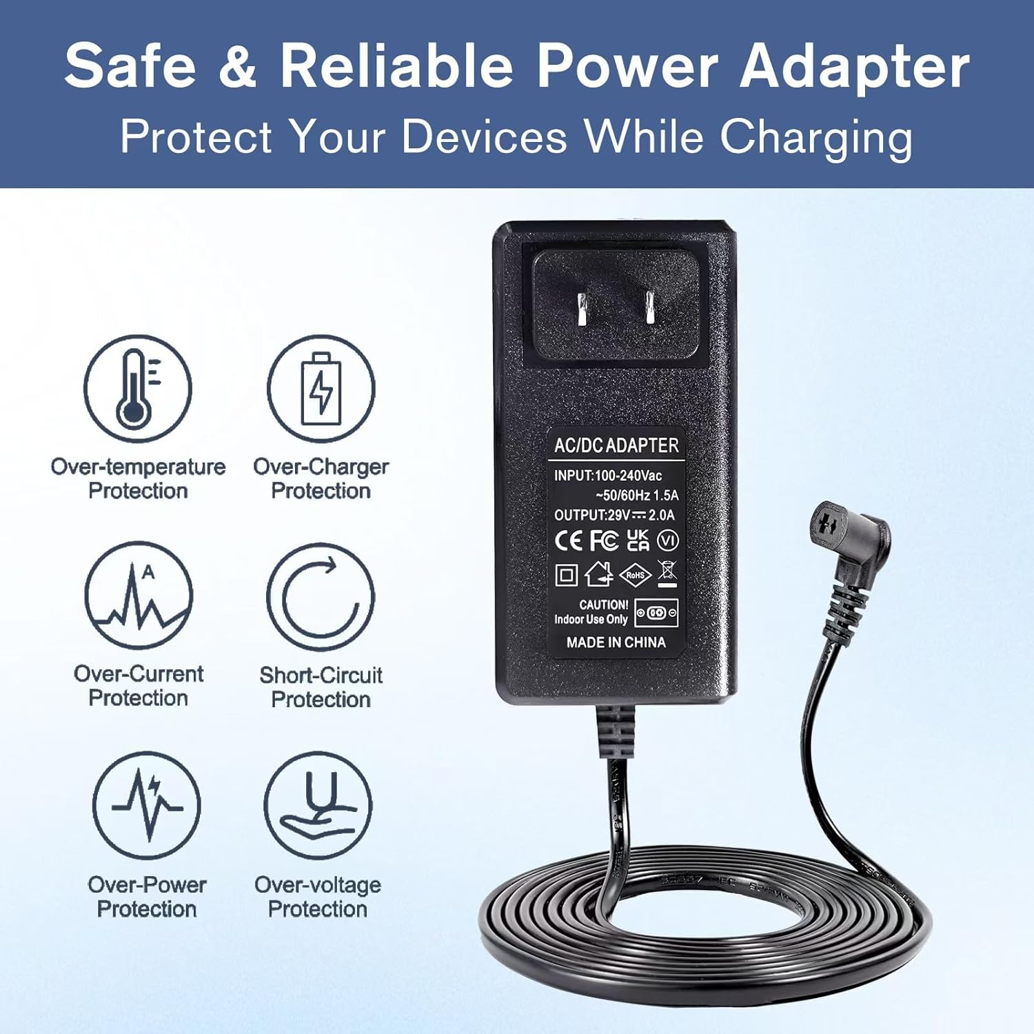 Universal Power Supply for Lounge Chairs, Lift Chair, Recliner Sofa, Couch - 29V 2A Wall Plug-in Compatible With Most Makes & Models FS2900-2000 ZB-H290020A-C ZBPOWER