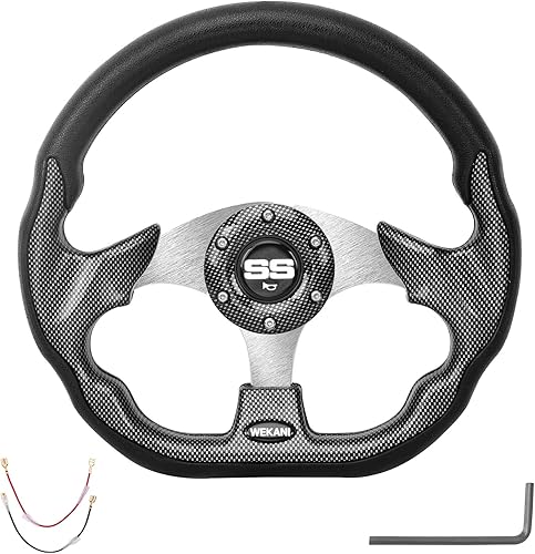 D Golf Cart - Volante de 12.5 pulgadas, para Club Car EZGO Yamaha carrito de golf, con botón de bocina de coche, volante de carreras genial