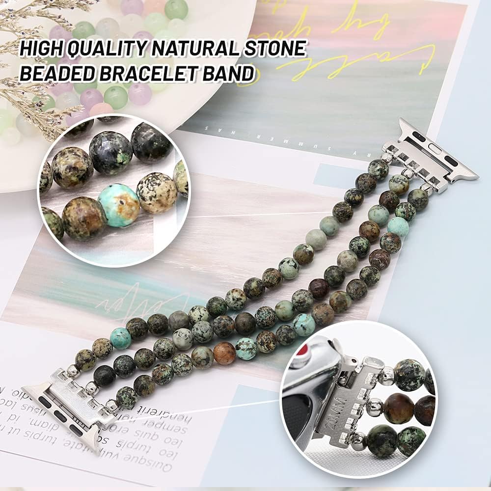 Natural Stone Beaded Bracelet Compatible with Apple Watch Band Series 9, 10, Ultra 2, SE, Ultra 8 7 6 5 4 3 2 1, Elastic Stretchy Watch Strap for iWatch Band 38mm 40mm 41mm 42mm 44mm 45mm 49mm Women - Image 2