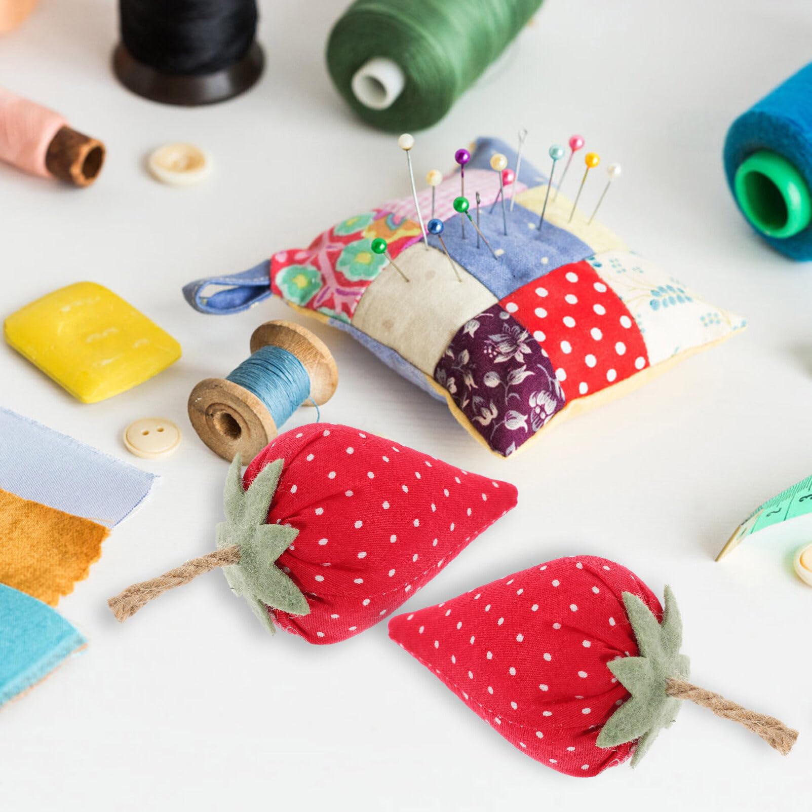 HOLIDYOYO Faux Fabric Strawberry Decor: 4pcs Artificial Cloth Strawberries Fake Lifelike Strawberry Spring Summer Baby Shower Wedding Decor for Farmhouse Bowl Fillers Decor