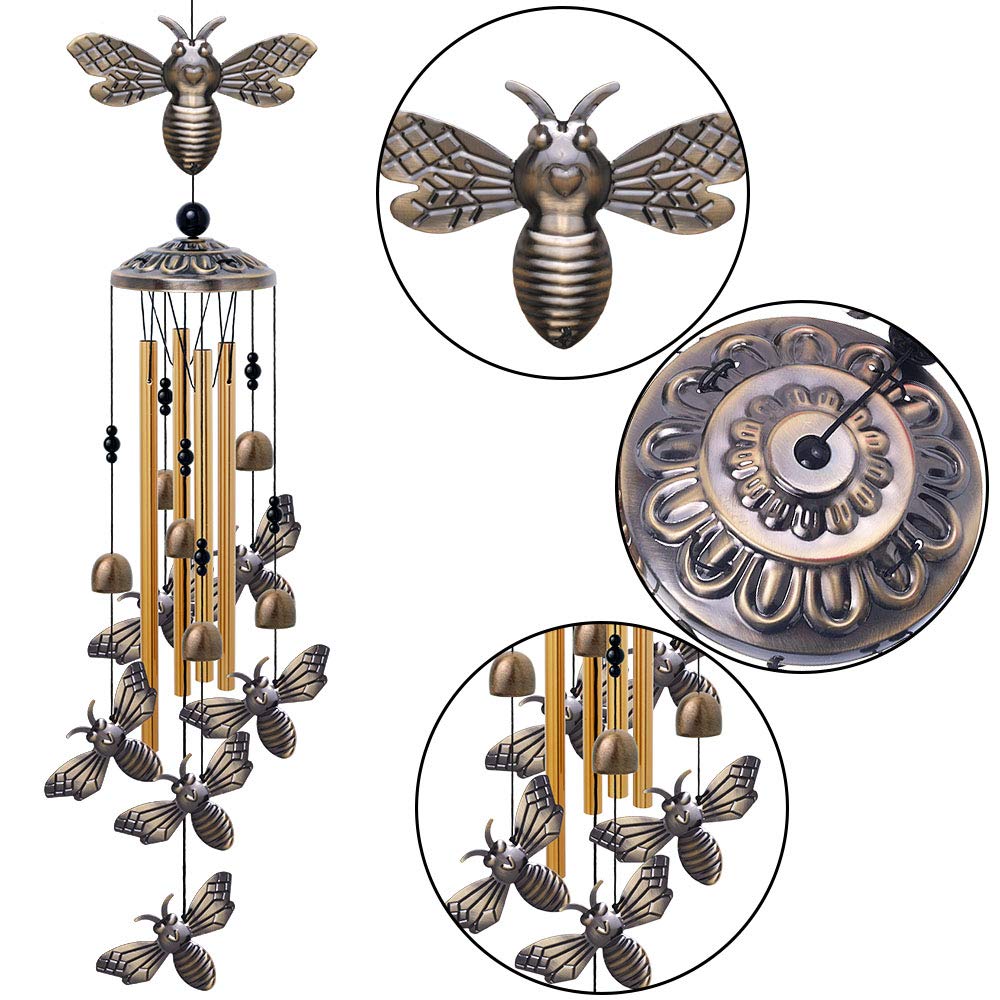 Campanelli a vento da giardino, decorazione per interni ed esterni, con 4 tubi, 6 campane, 7 api, scacciapensieri romantici, per casa, regali per mamma, balcone, albero, festival, decorazione da