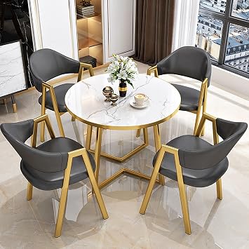 Round Dining Table Set with 4 PU Padded Chairs Space Saving Furniture for Office or Kitchen Green Color,Black