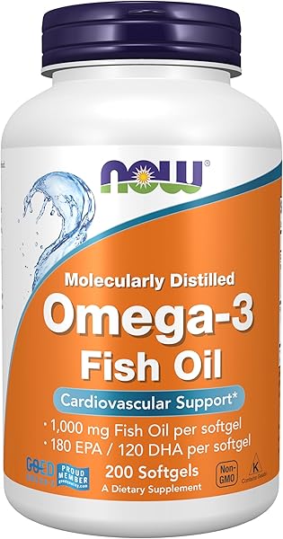 NOW Foods Supplements, Omega-3 180 EPA / 120 DHA, Molecularly Distilled, Cardiovascular Support*, 200 Softgels