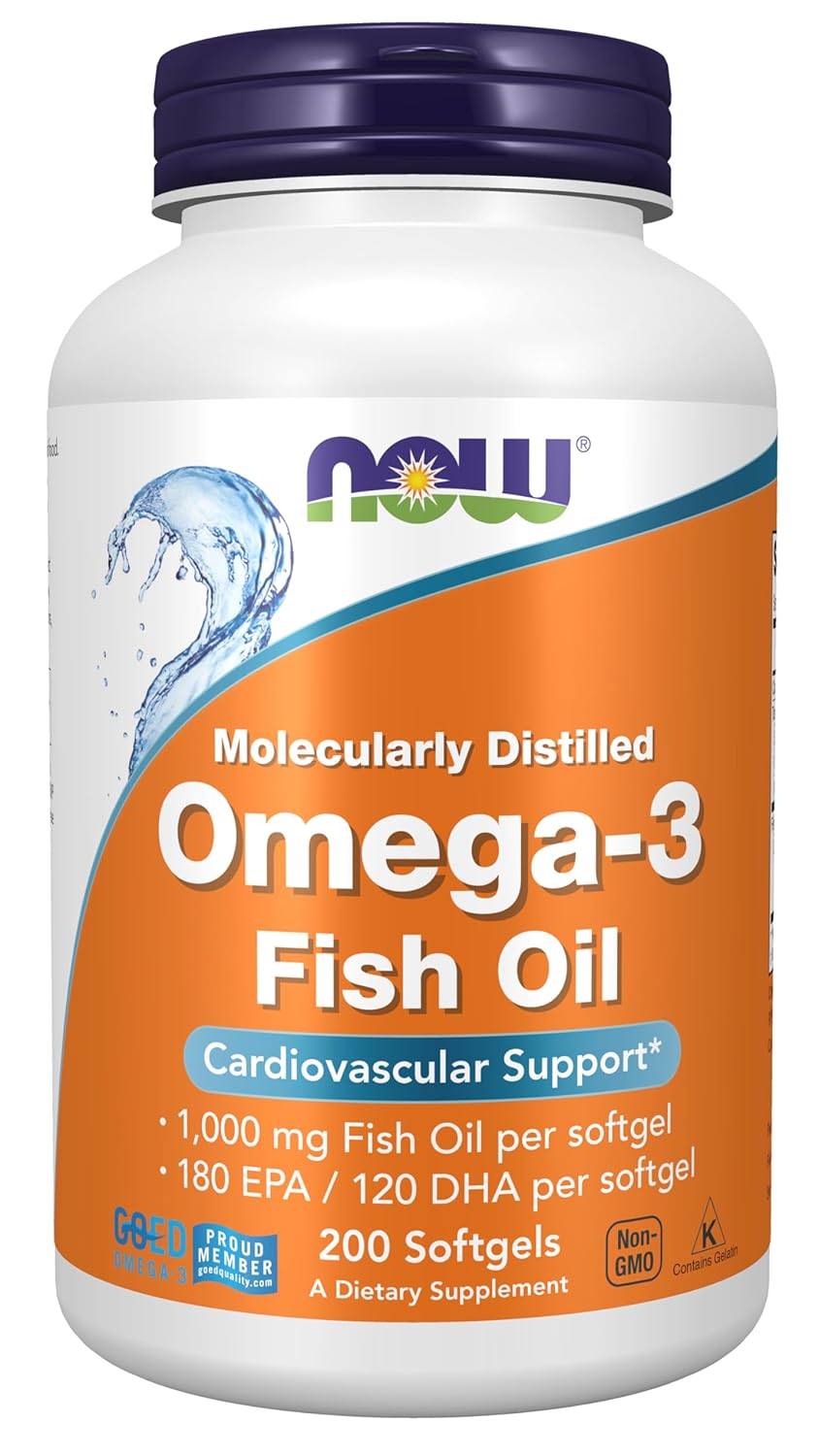 NOW Foods Supplements Omega-3 180 EPA 120 DHA Molecularly Distilled Cardiovascular Support 200 Softgels