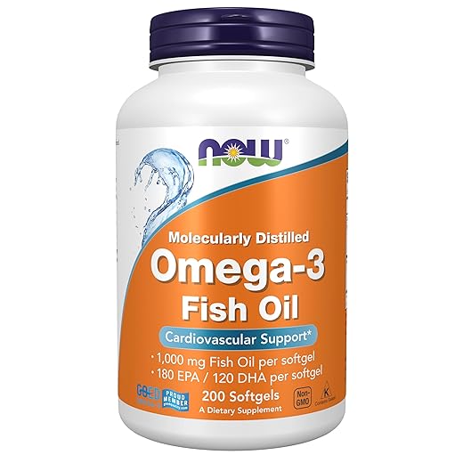 NOW Foods Supplements, Omega-3 180 EPA / 120 DHA, Molecularly Distilled, Cardiovascular Support*, 200 Softgels