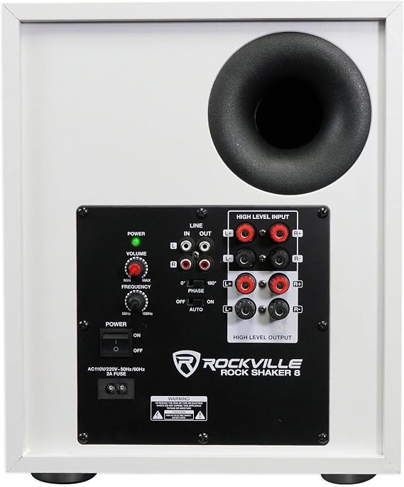 Rockville Rock Shaker 8 400W Powered Subwoofer, Deep Bass, Class-D Amp, RCA Inputs, MDF Enclosure, White Finish, for Home Theater & Studio