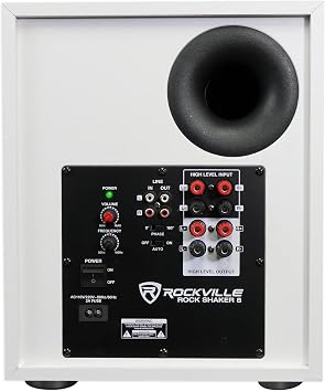 Rockville Rock Shaker 8 400W Powered Subwoofer, Deep Bass, Class-D Amp, RCA Inputs, MDF Enclosure, White Finish, for Home Theater & Studio