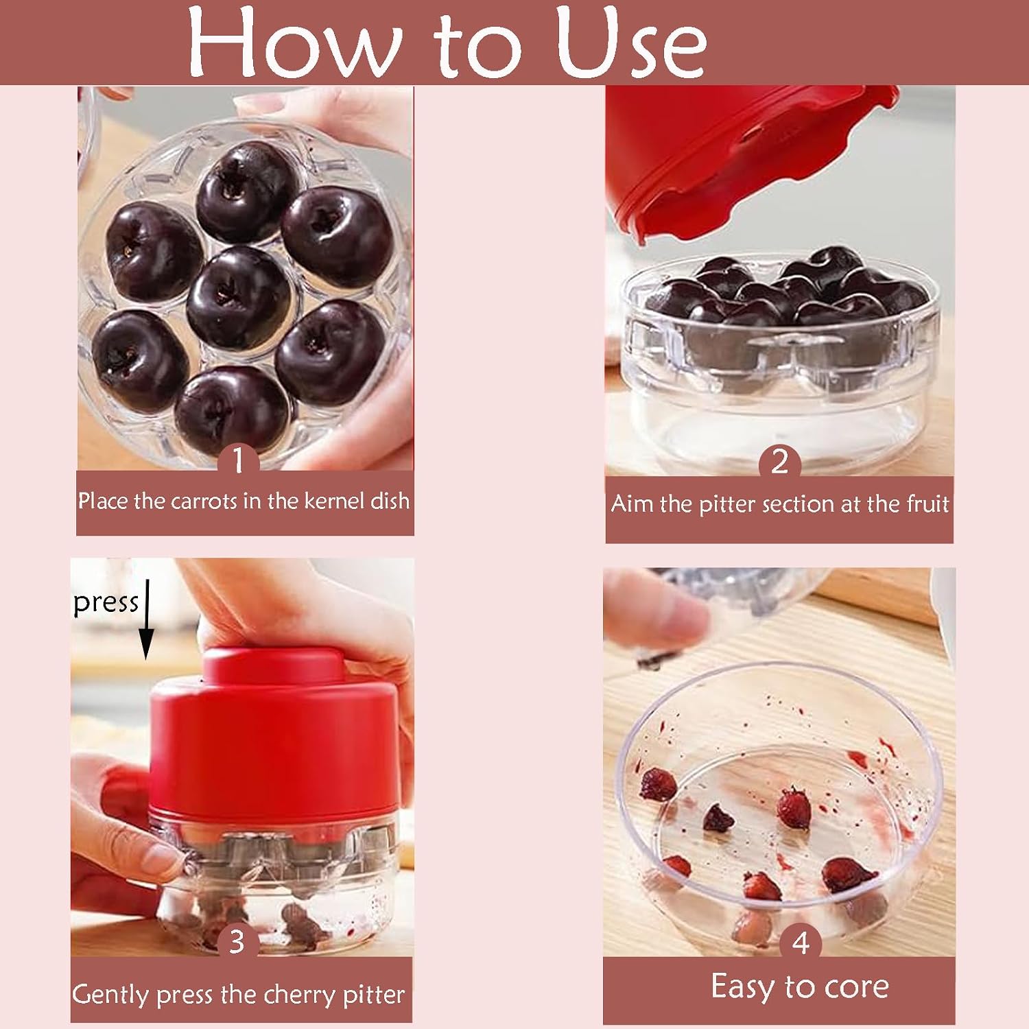 Cherry Pitter Tool,7-Hole Adjustable Fruit Seed Remover with Push-Down Design, Portable for Kitchen, Bakery & Fruit (White)