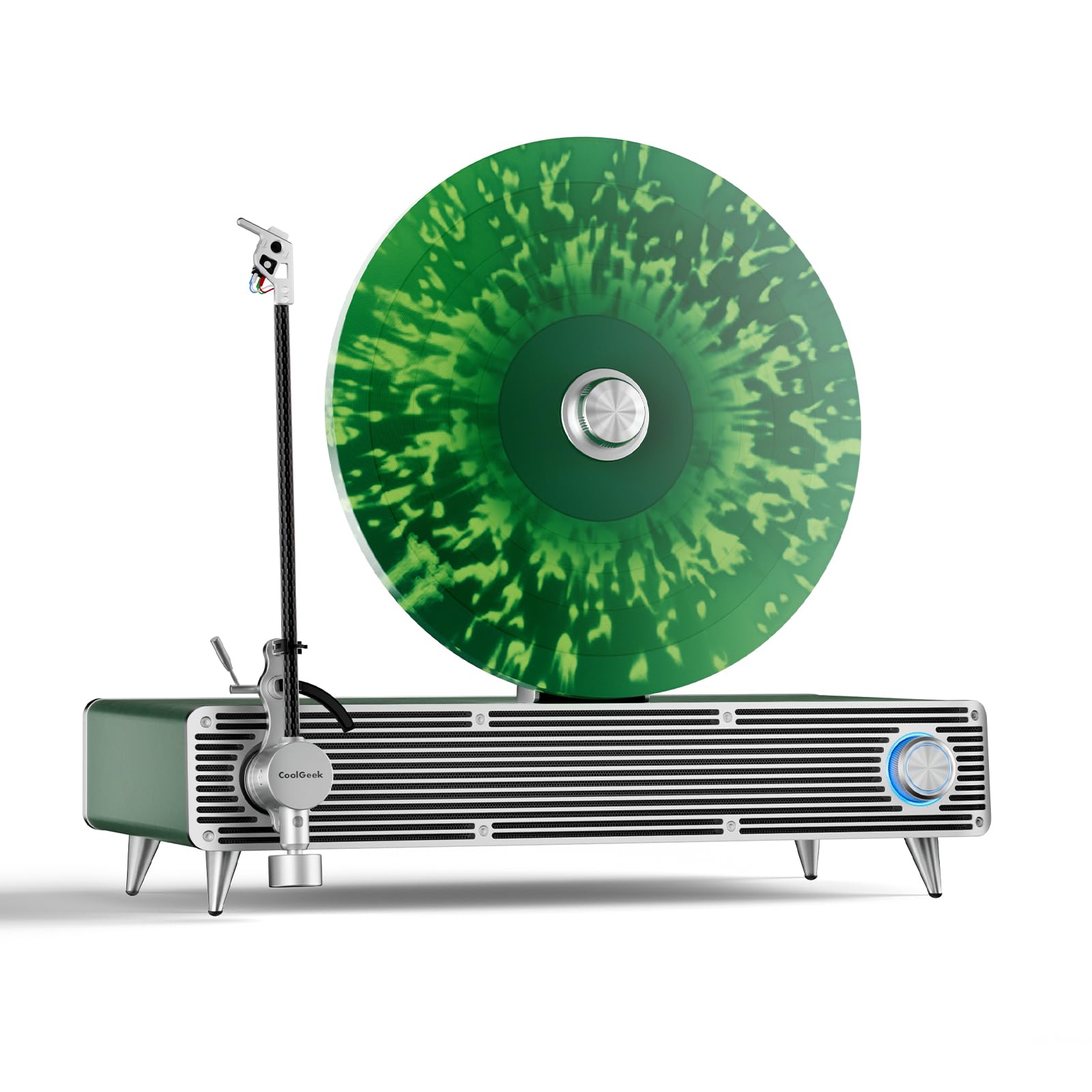 COOLGEEK Original Upright Vinyl Turntable, Record Player with Cartridge AT-3600L Stylus Head | Hybrid Mid/Treble Driver and Subwoofer | Bluetooth and