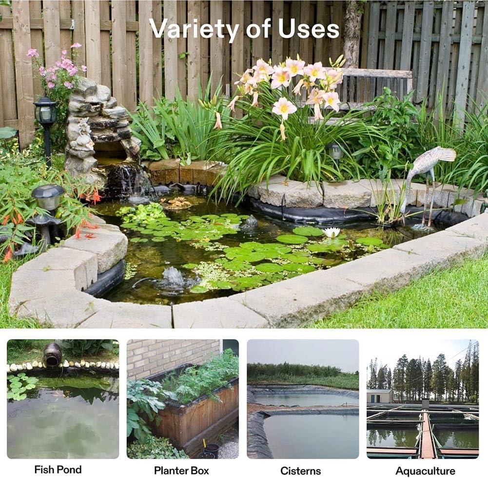 Reinforced HDPE Pond Liner 6x8m - Durable KOI Pond Liners for Fish, Ducks, Raised Garden Beds & Water Features - Heavy-Duty Waterproof Fish Pond Liner