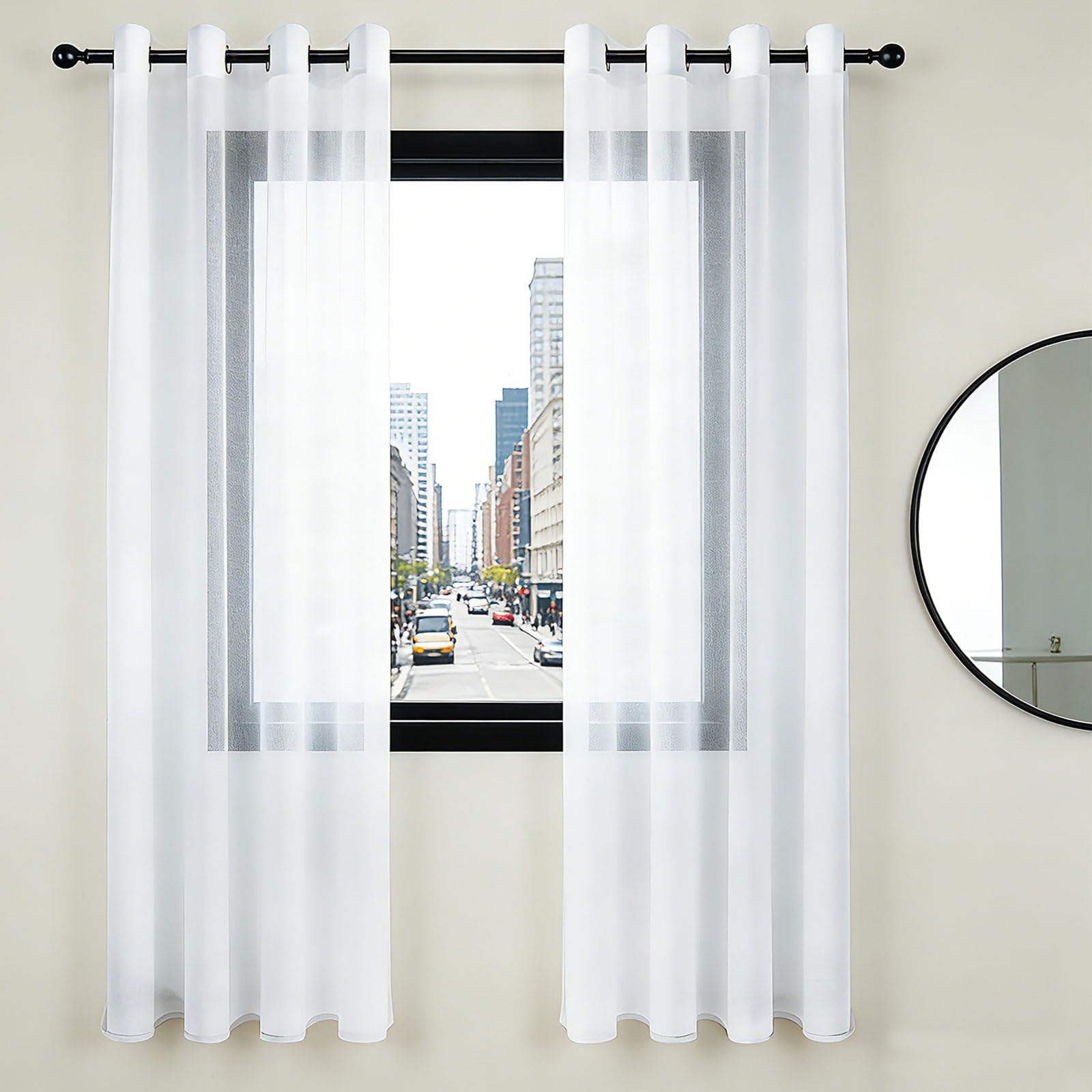 Cortina corta para ventana de cocina de lino blanco GUOJUN transpirable de 60x75