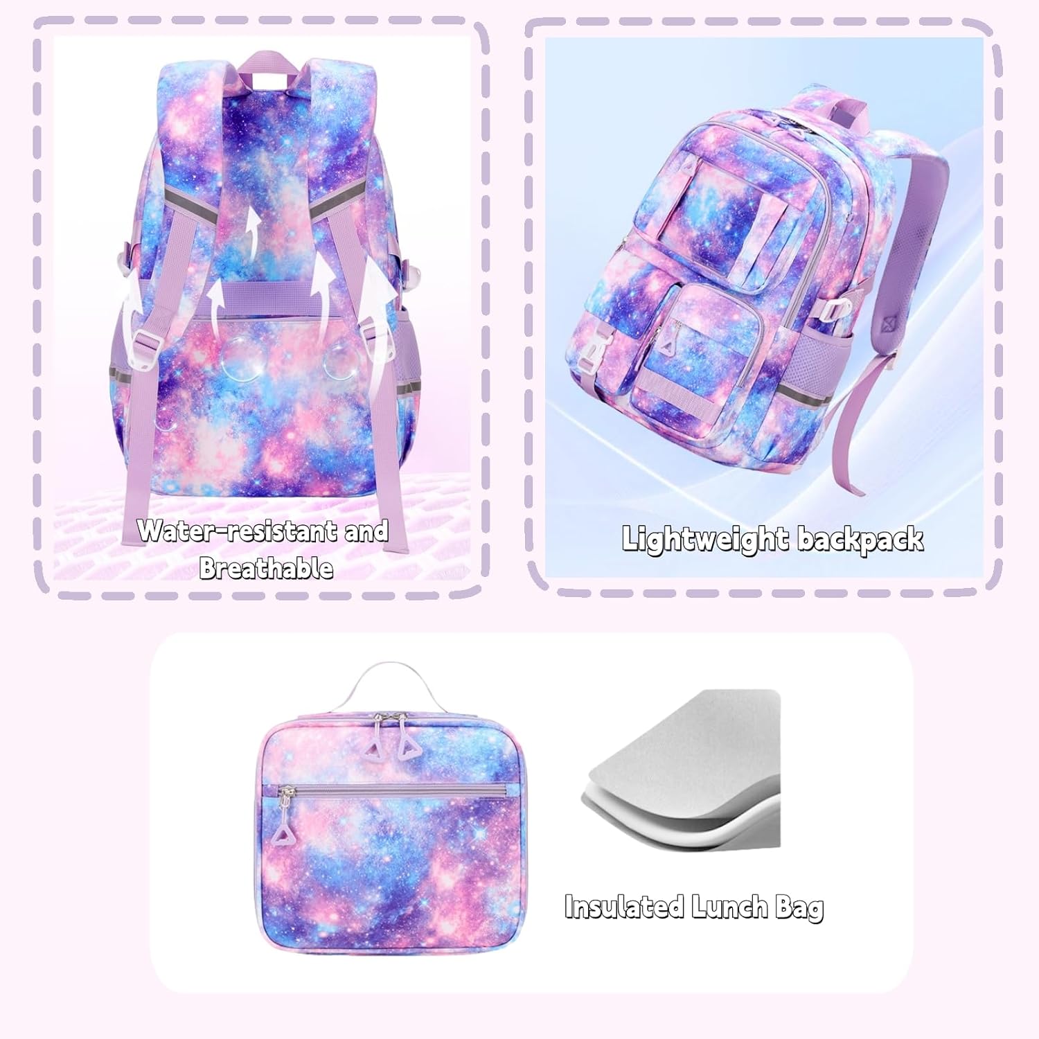 Kids Backpack for Girls Strawberry Elementary Middle School Bag Set with Lunch Box Multiple Pockets Bookbag for Teen Girls Boys - Image 6