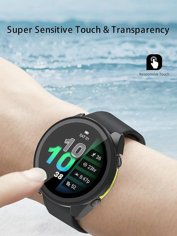 Case for Garmin Forerunner 970 Premium Running Smartwatch,WUNIAK Hard PC Screen Protector for Garmin 970,9H Tempered Glass Ultra-Thin Full-Coverage Shockproof Bumper,(2Pack,Transparent+Black) by WUNIAK - Used condition - Image 2