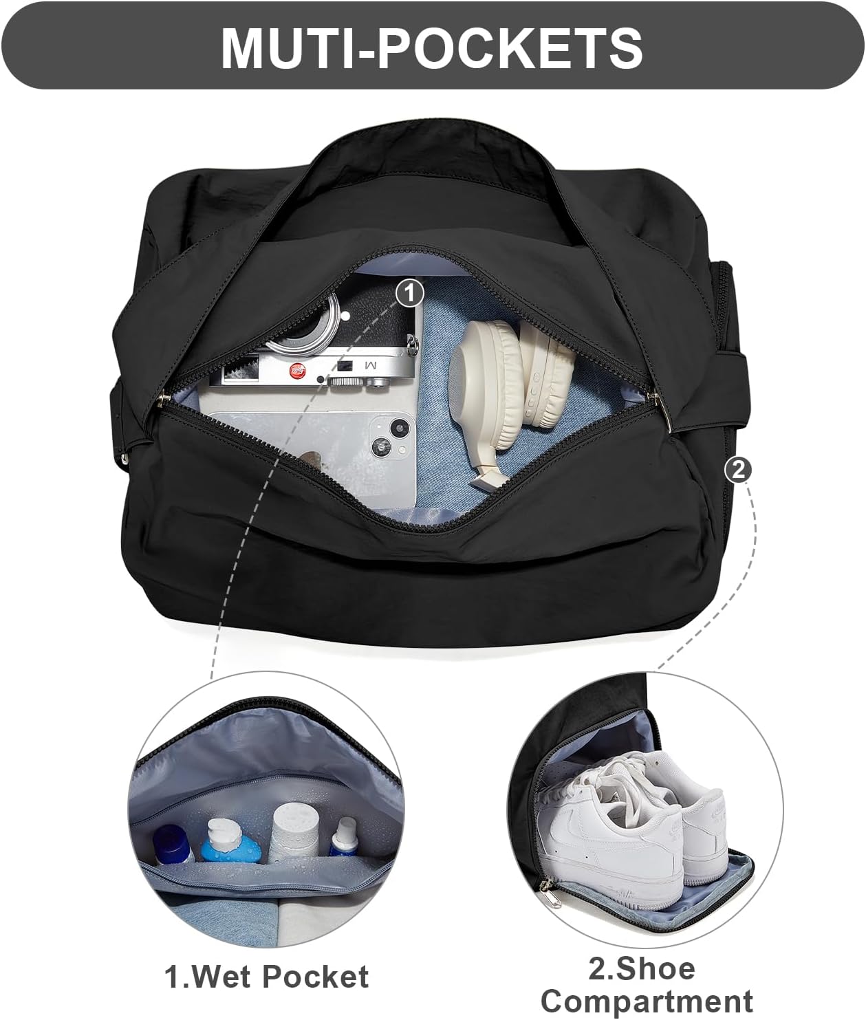 Small Gym Bag for Women Lightweight Carry on Gym Tote Bag, Workout Sport Duffle Bag with Shoe Compartment,Crossbody Shoulder Travel Bag for Swim, Yoge, Dance - Image 6