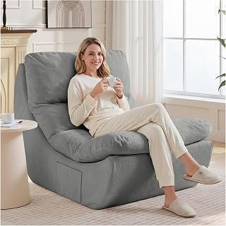 Sitzsack Sessel Wohnzimmer,Bean Bag Sofa,Sitzsack Sofa mit Memory-Schaum | Gemütliche 1-Sitzer Lounge Couch zum Relaxen & Lesen | Für Schlafzimmer & Outdoor | Keine Montage, Grau