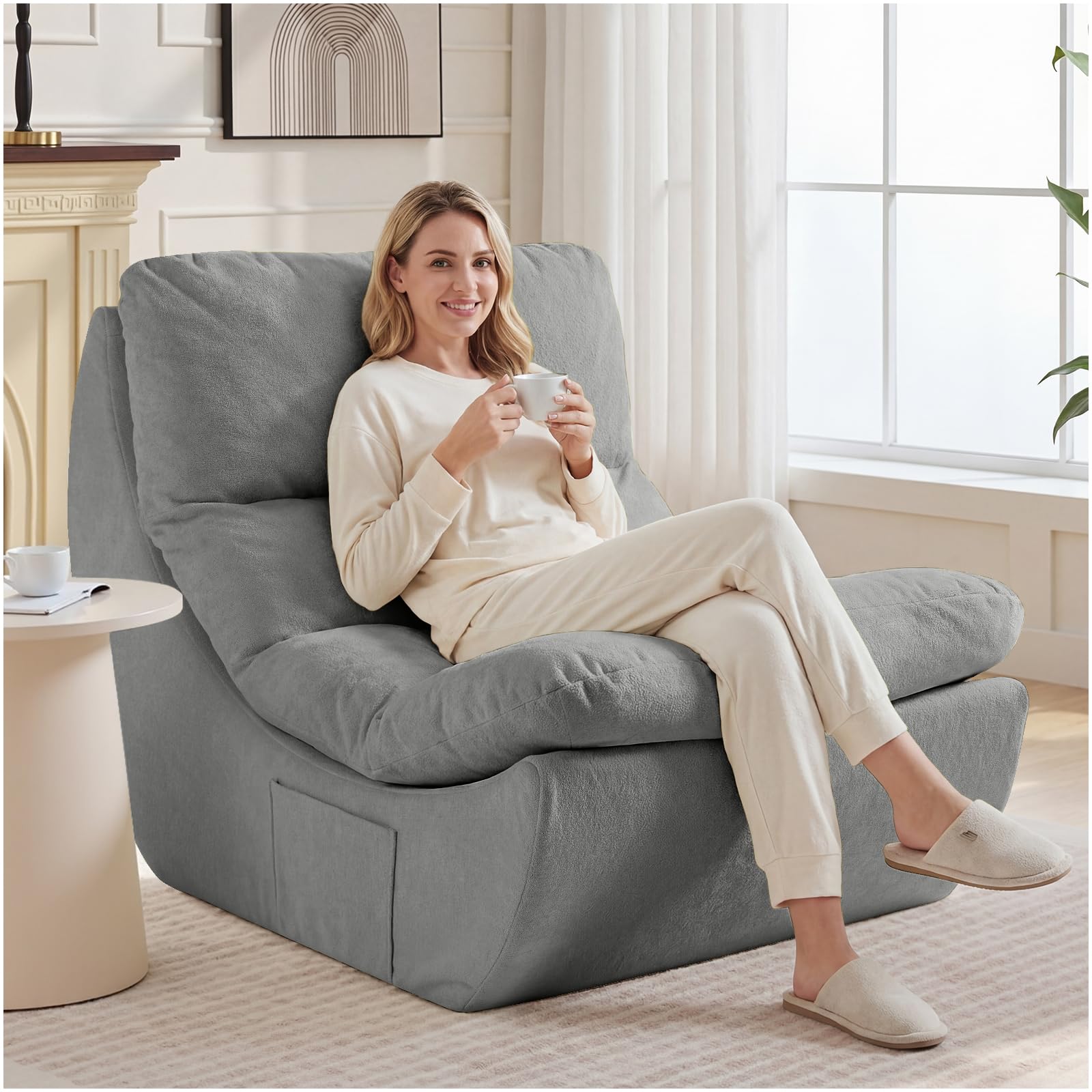 Sitzsack Sessel Wohnzimmer,Bean Bag Sofa,Sitzsack Sofa mit Memory-Schaum | Gemütliche 1-Sitzer Lounge Couch zum Relaxen & Lesen | Für Schlafzimmer & Outdoor | Keine Montage, Grau